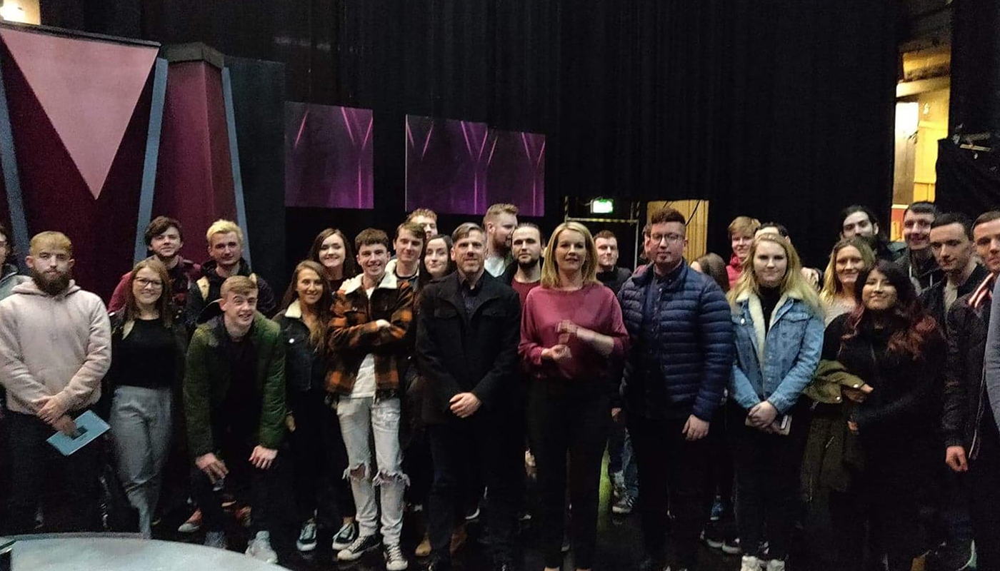Film and TV students and lecturers pictured with RTE's Claire Byrne